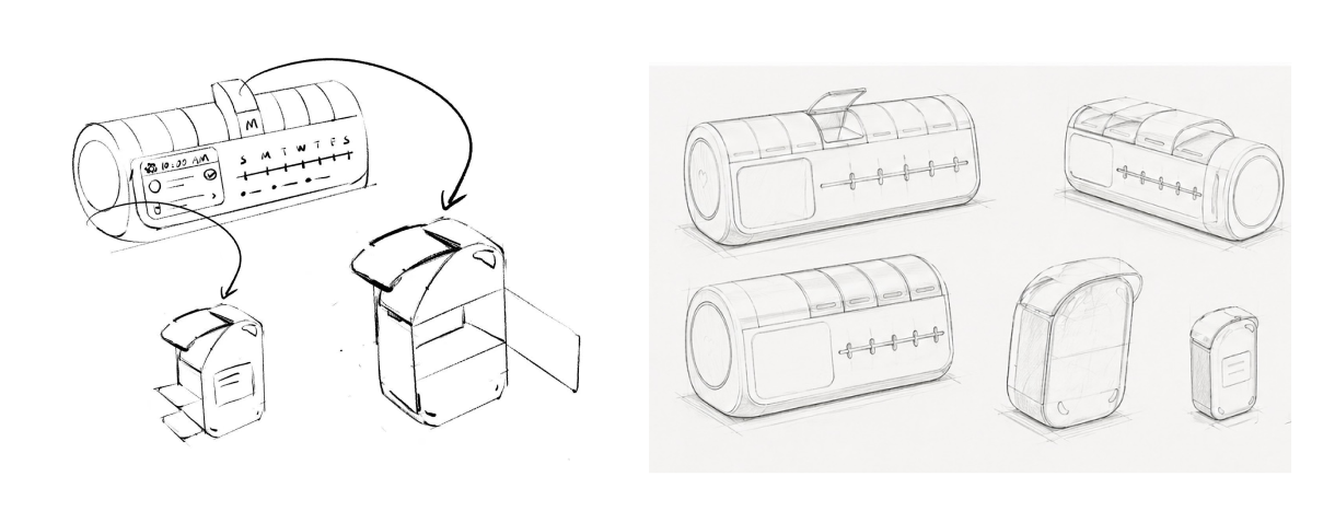 Product concept sketches for ElderCare Plain-Language AI.
